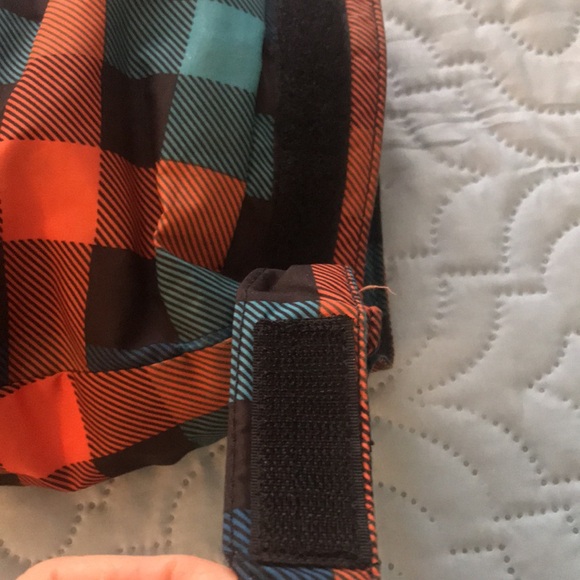 Burton Chittagong Hooded Snowboarding Coat Black Blue Orange Plaid Size XL 18 - Picture 11 of 16